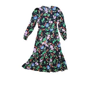 M&S X Ghost Bold Floral Tiered Midi Long Sleeve Modest Tea Dress Size 6 US 10 UK